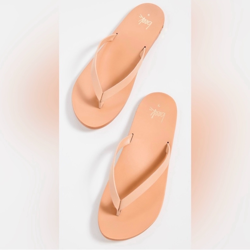 NIB Beek Seabird Flip Flop Sandals, Tan leather, size 9